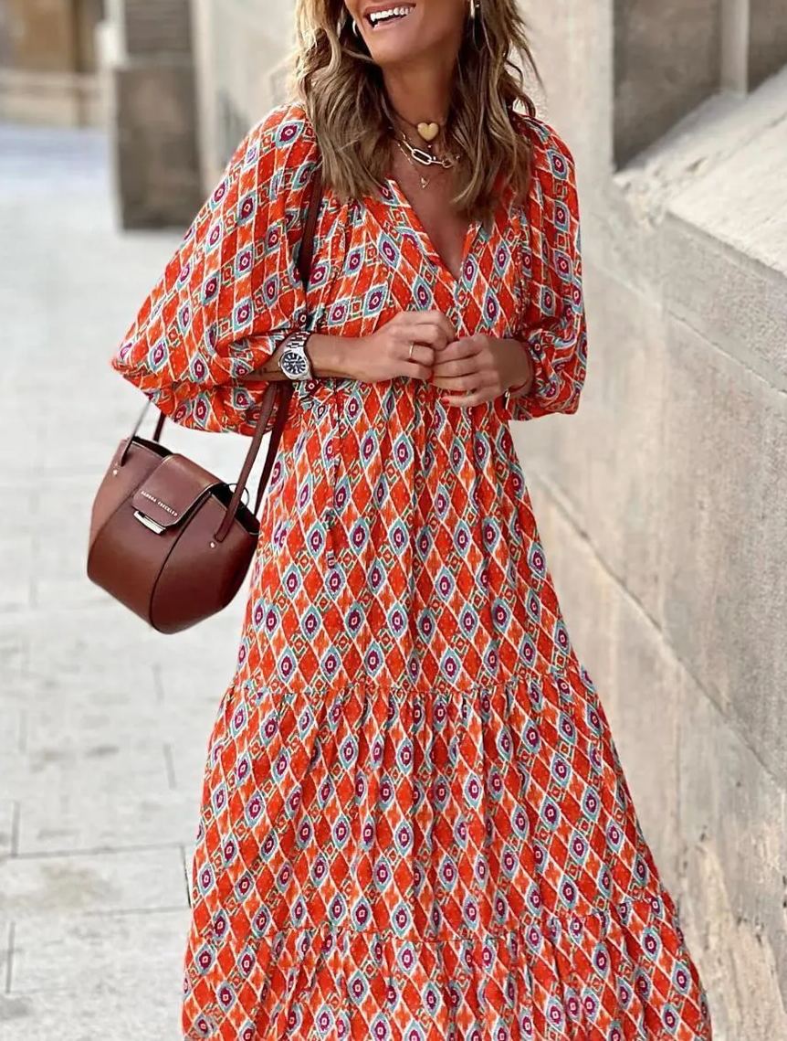Women's Boho Puff Sleeve Maxi Dress (Buy 2 Free Shipping)