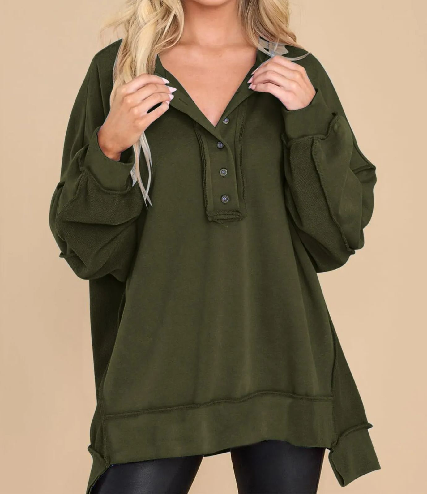Oversized Henley Casual Buttoned Sweatshirt (Buy 2 Free Shipping)