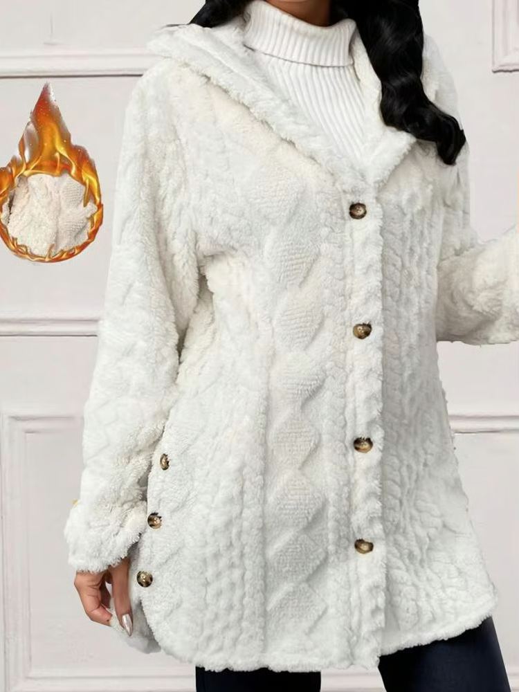 Womens Fuzzy Fleece Button Down Jacket Hooded Open Front Cardigan Sweater(BUY 2 FREE SHIPPING)