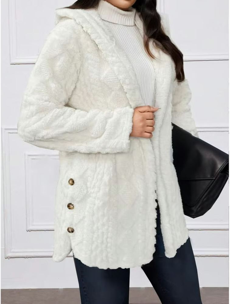Womens Fuzzy Fleece Button Down Jacket Hooded Open Front Cardigan Sweater(BUY 2 FREE SHIPPING)