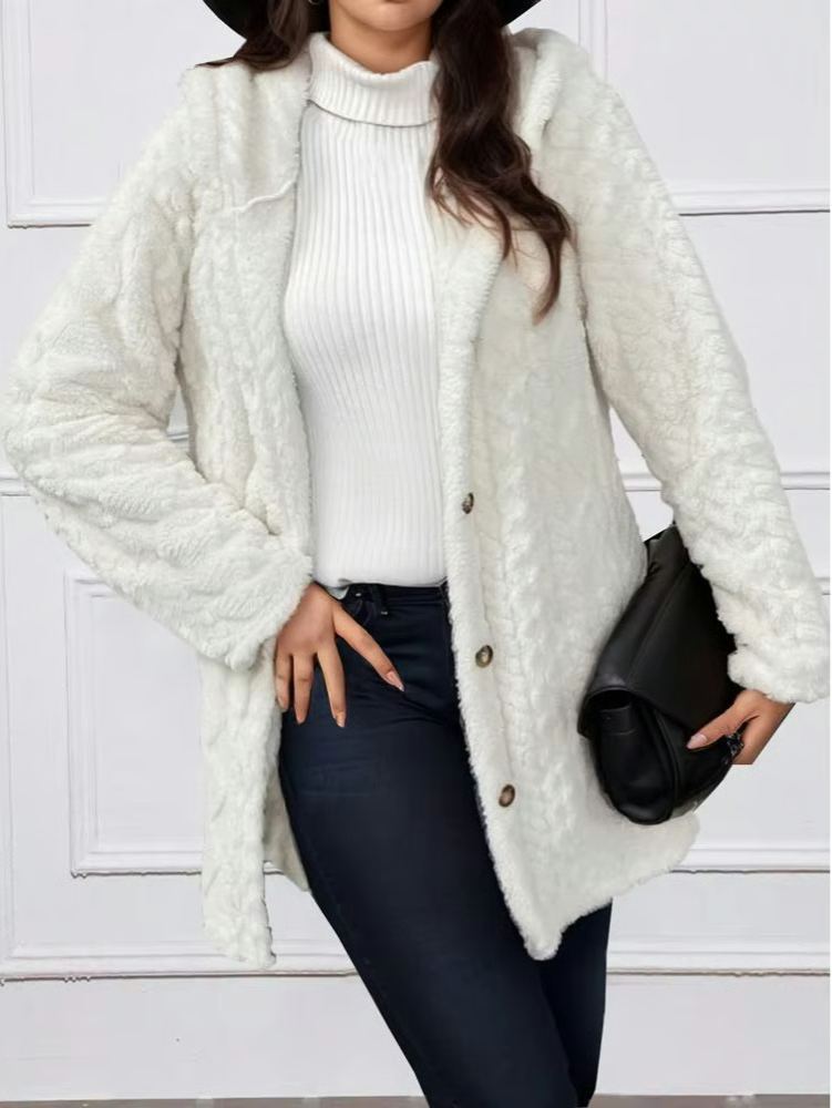 Womens Fuzzy Fleece Button Down Jacket Hooded Open Front Cardigan Sweater(BUY 2 FREE SHIPPING)
