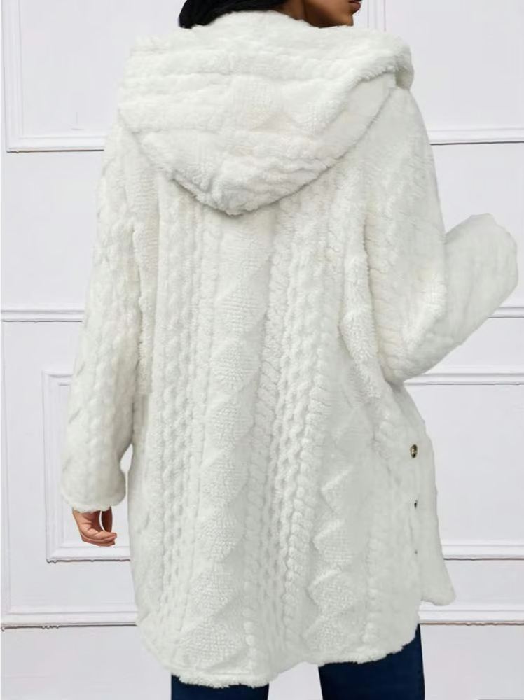 Womens Fuzzy Fleece Button Down Jacket Hooded Open Front Cardigan Sweater(BUY 2 FREE SHIPPING)