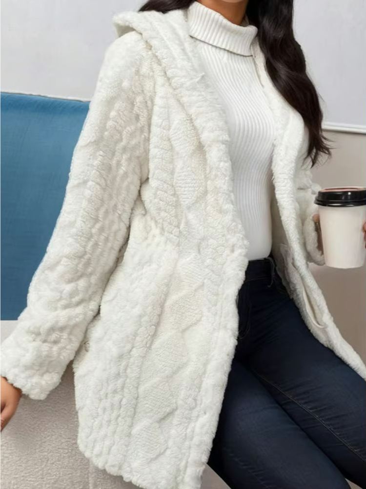 Womens Fuzzy Fleece Button Down Jacket Hooded Open Front Cardigan Sweater(BUY 2 FREE SHIPPING)