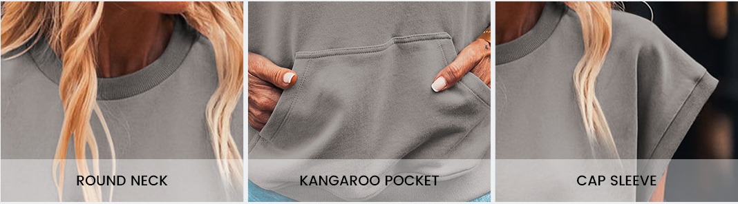 SHEWIN Women Summer Shirts Trendy Pullover Crew Neck Tops Oversized Sweatshirt Hoodies Pocket Solid