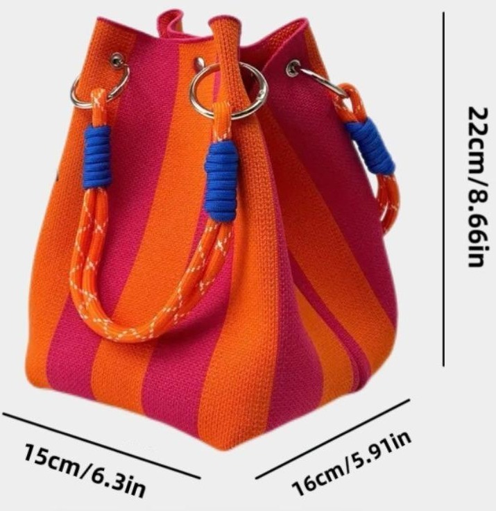 Boho Woven Bucket Bag for Women, Handmade Knitted Crochet Shoulder Bag, Lightweight Summer Beach Vacation Bag, Stylish Bohemian Handbag for Travel, Daily Use and Holiday Outfit