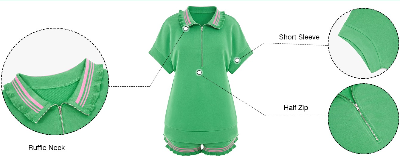 Short Sleeve Quarter Zip Pullover Tops Loungewear