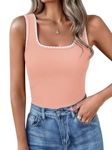 Women’s Square Neck Color Block Ribbed Tank Tops