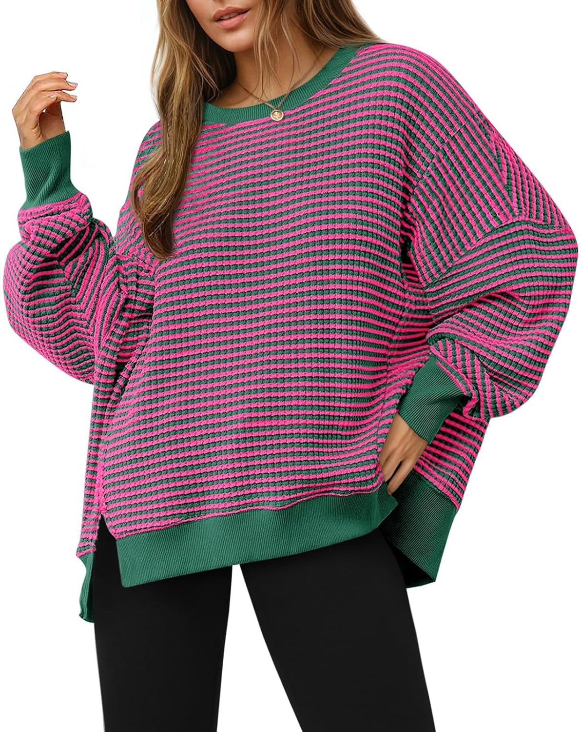 Women's Oversized Sweatshirt Waffle Long Sleeve Split Pullover Tunic Tops(BUY 2 FREE SHIPPING)