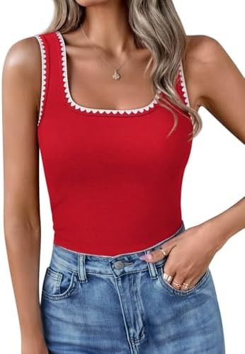 Women’s Square Neck Color Block Ribbed Tank Tops