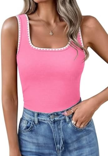 Women’s Square Neck Color Block Ribbed Tank Tops