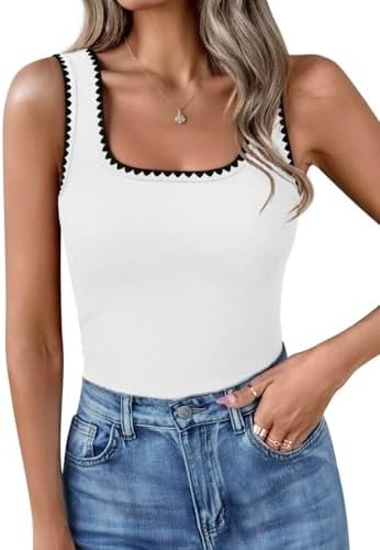 Women’s Square Neck Color Block Ribbed Tank Tops