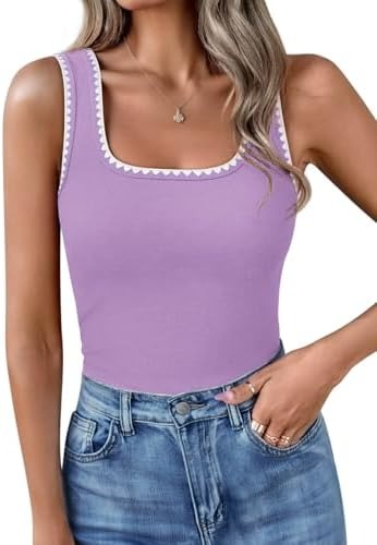 Women’s Square Neck Color Block Ribbed Tank Tops