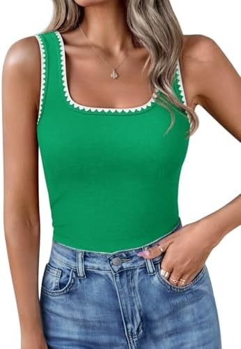 Women’s Square Neck Color Block Ribbed Tank Tops