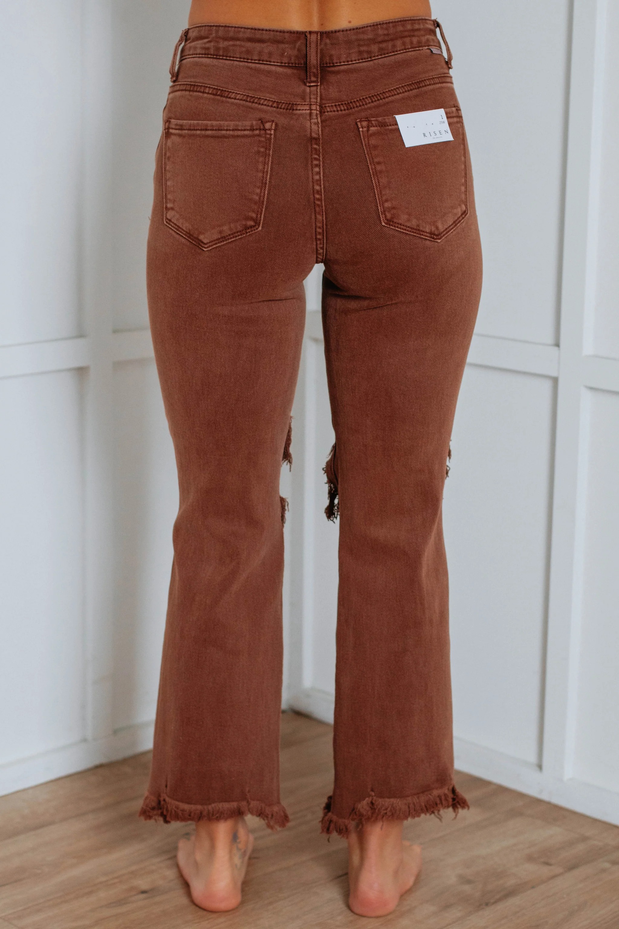 Women's Distressed Stretch High Rise Straight Jeans
