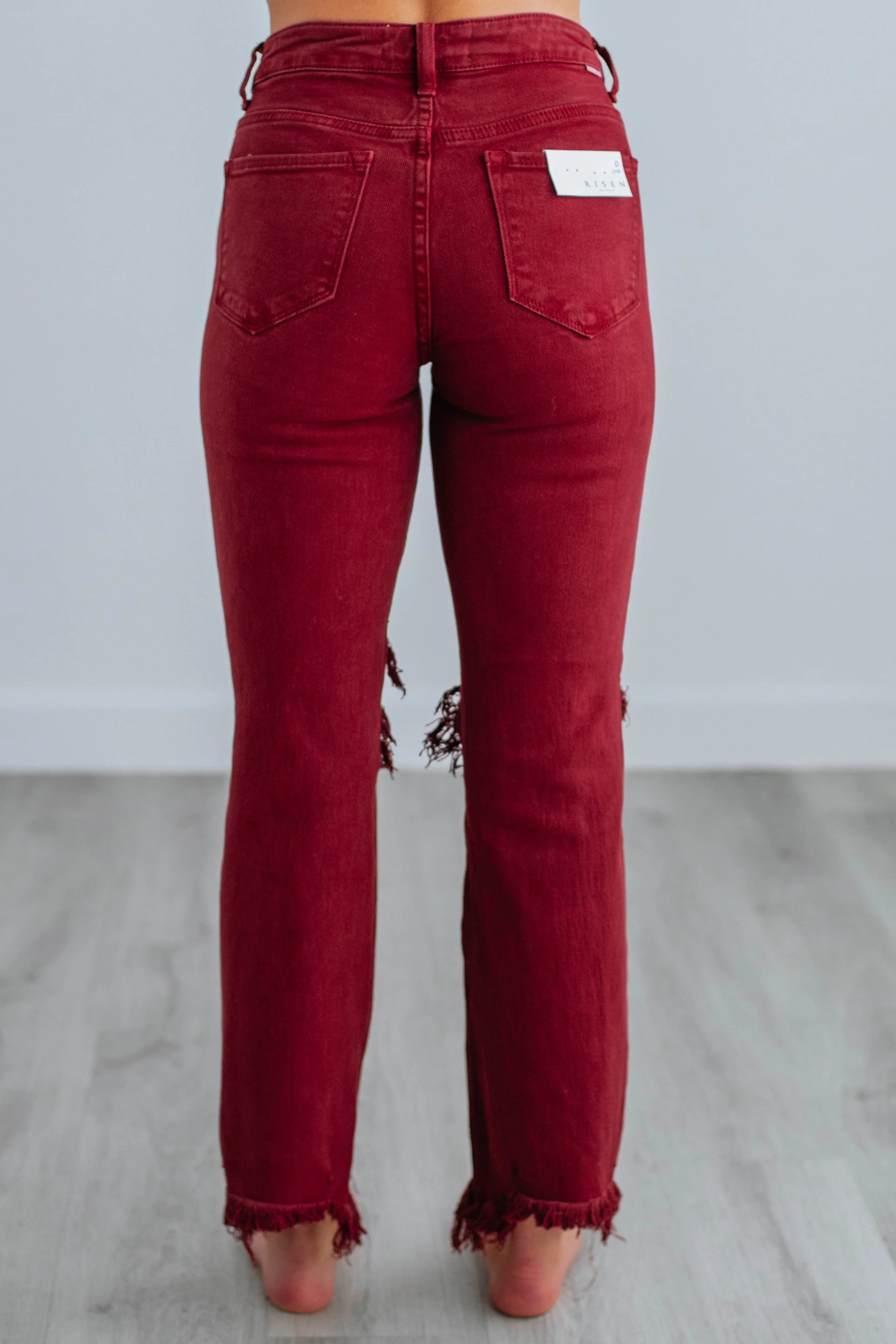 Women's Distressed Stretch High Rise Straight Jeans