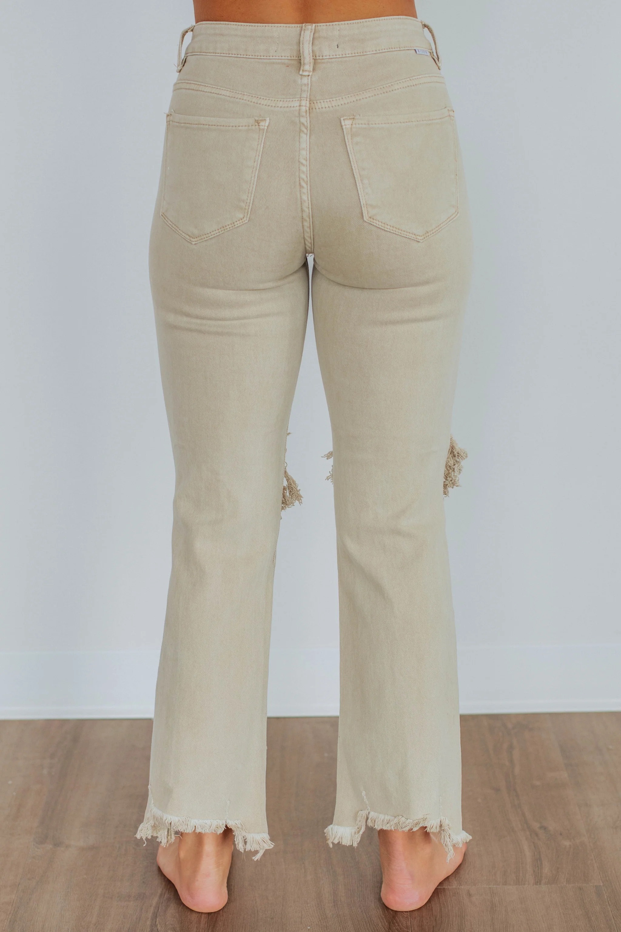 Women's Distressed Stretch High Rise Straight Jeans