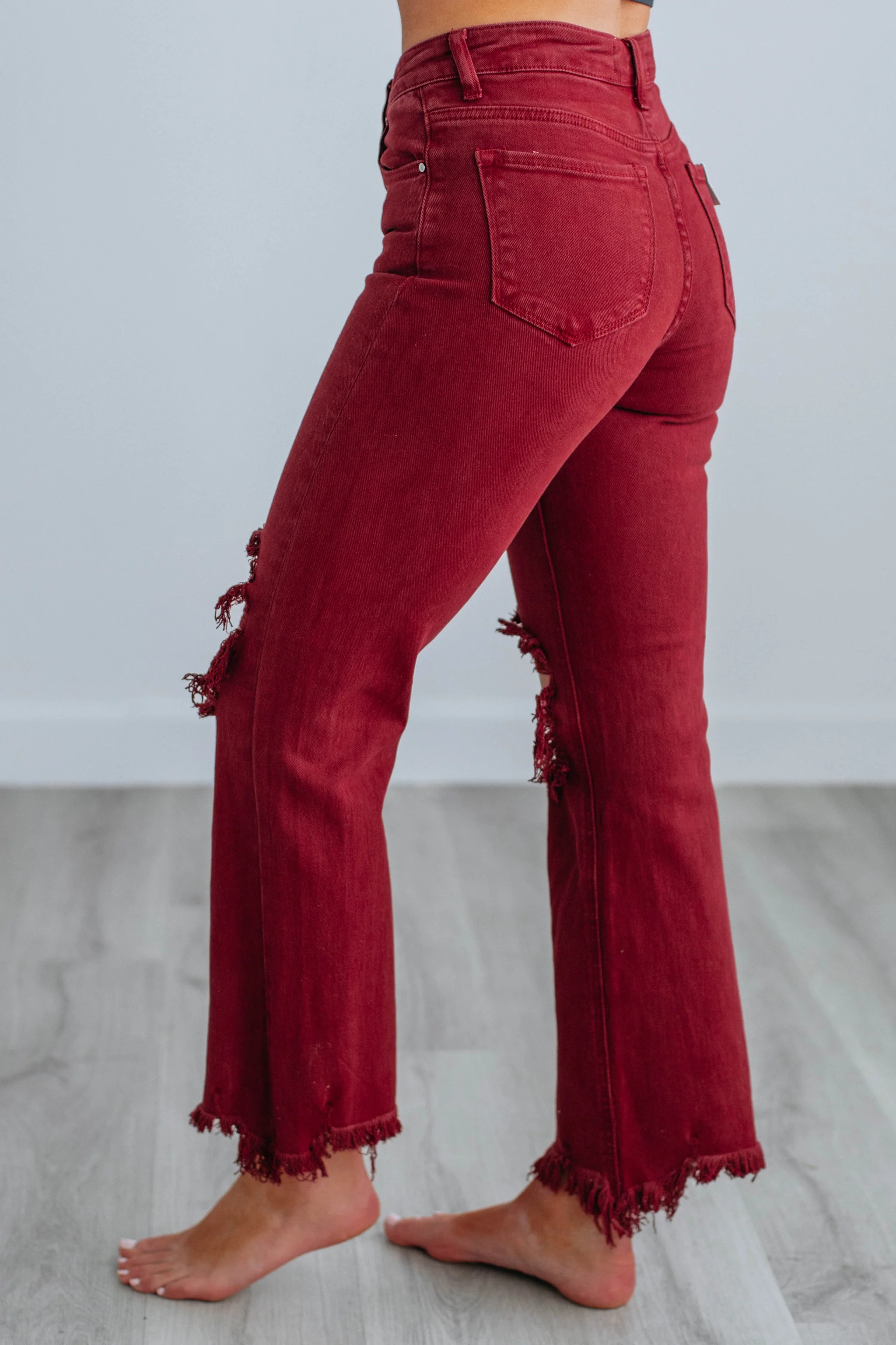 Women's Distressed Stretch High Rise Straight Jeans
