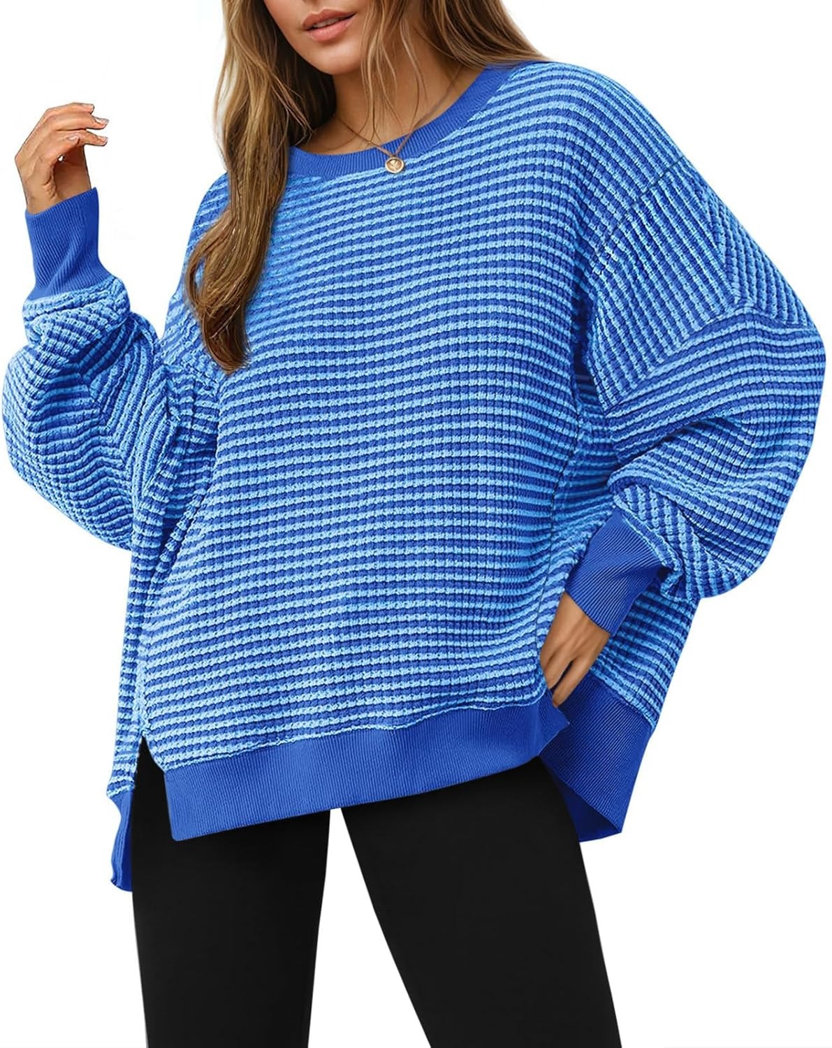 Women's Oversized Sweatshirt Waffle Long Sleeve Split Pullover Tunic Tops(BUY 2 FREE SHIPPING)