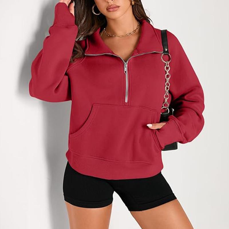 Womens Sweatshirts Half Zip Pullover Fleece Quarter Zipper Hoodies Thumb Hole