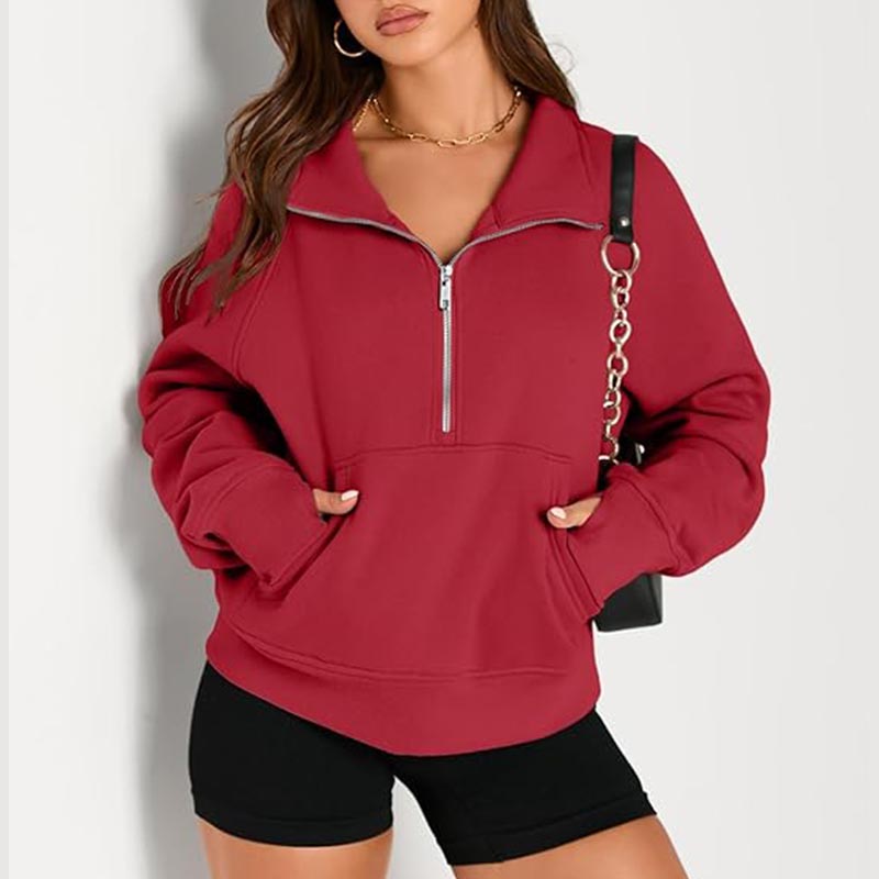 Womens Sweatshirts Half Zip Pullover Fleece Quarter Zipper Hoodies Thumb Hole