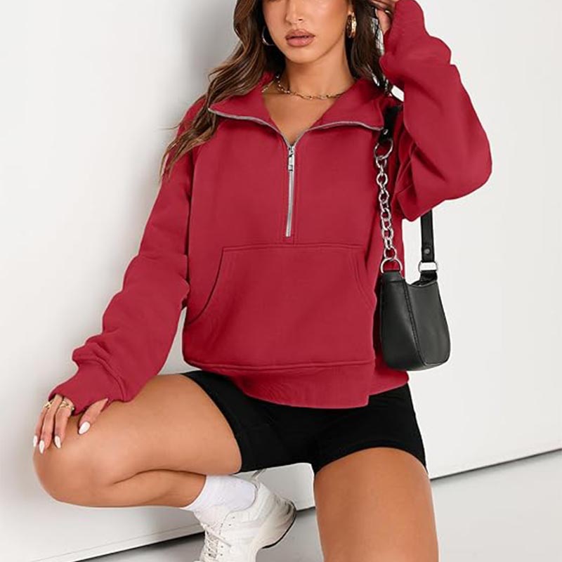 Womens Sweatshirts Half Zip Pullover Fleece Quarter Zipper Hoodies Thumb Hole