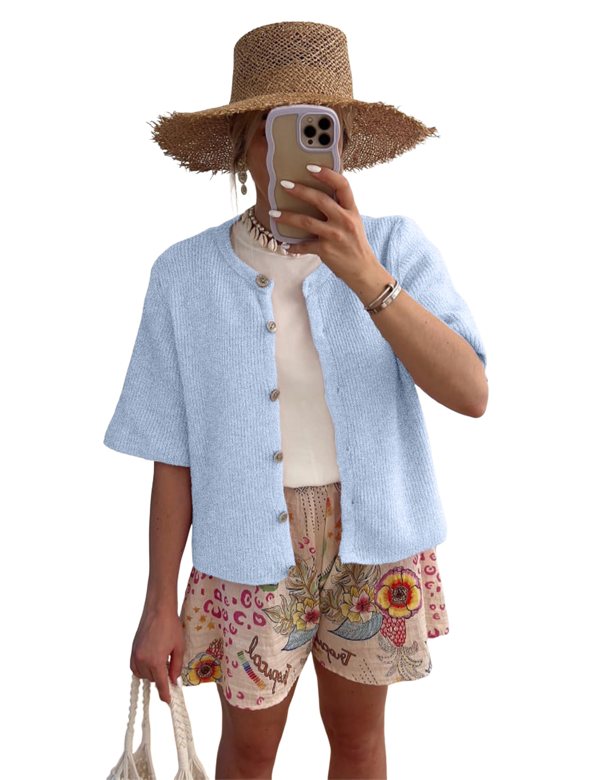 Women's Lightweight Cardigan Short Sleeve Button-Down Cardigan Sweater