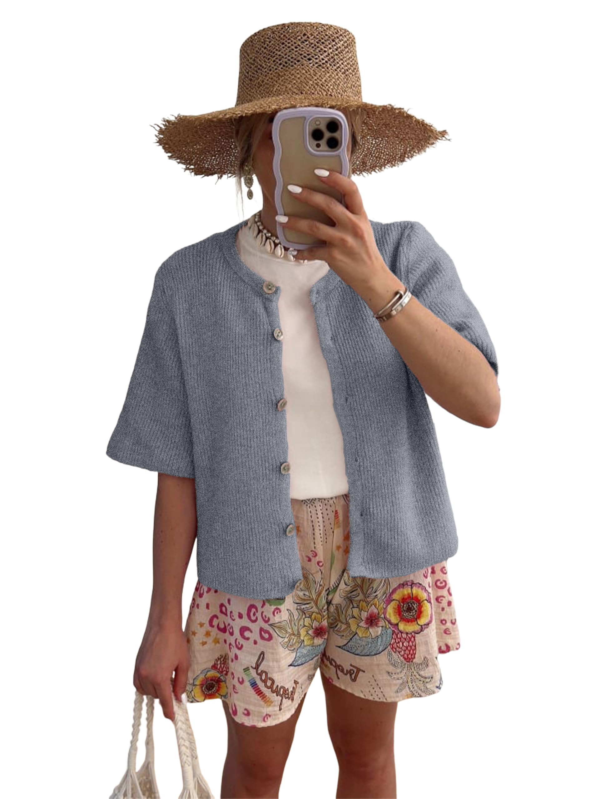 Women's Lightweight Cardigan Short Sleeve Button-Down Cardigan Sweater