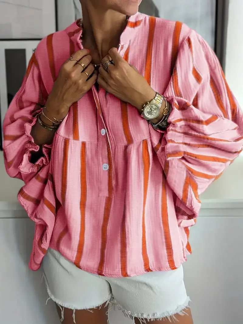 Women's Striped Print Long Sleeves Shirt