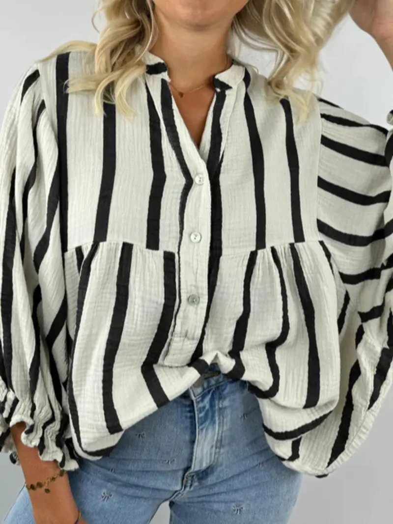 Women's Striped Print Long Sleeves Shirt
