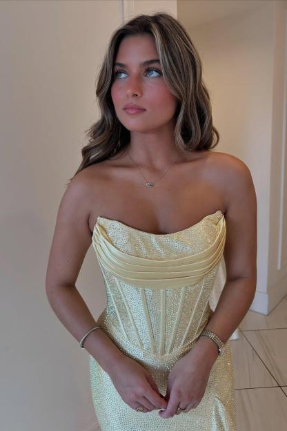 Strapless Sleeveless Long Mermaid Formal Dress With Split Beading
