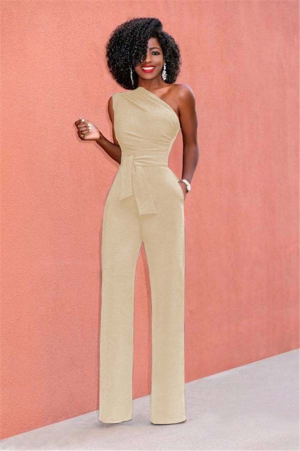Concise Black One-Shoulder Daily Women's Jump Suit