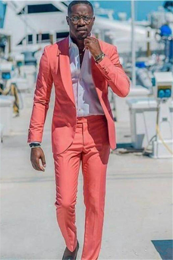 Elegant Simple Peach Shawl Lapel Prince Suit for Wedding with Two Pieces