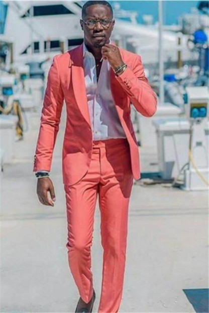 Elegant Simple Peach Shawl Lapel Prince Suit for Wedding with Two Pieces