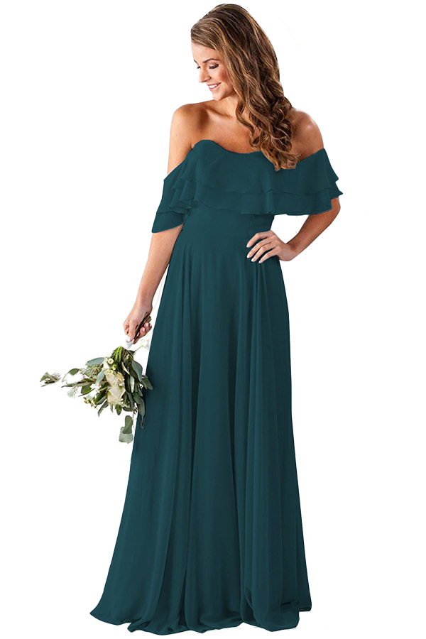 Ruffle Off-the-Shoulder Bridesmaid Dress