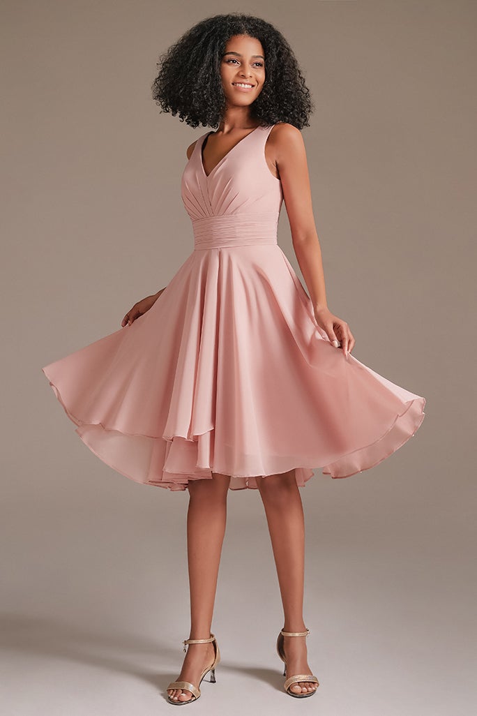 Sleeveless Dusty Pink Short Bridesmaid Dress