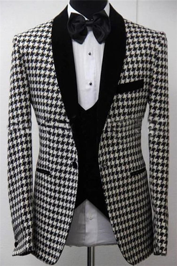 Handsome Three-Piece Bespoke Houndstooth Blazer Groomsmen Outfits