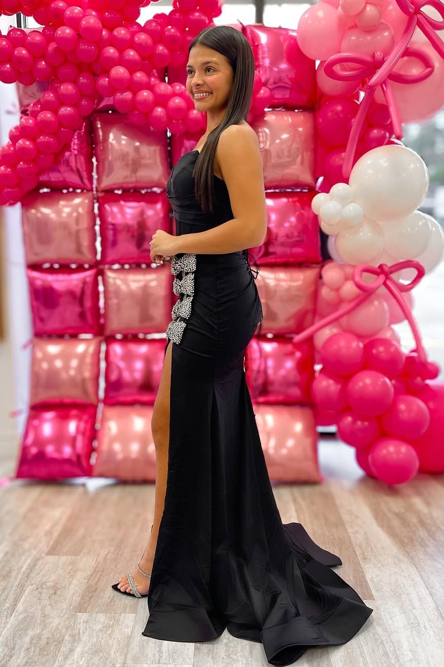 Strapless Sleeveless Long Mermaid Formal Dress With Split Beading