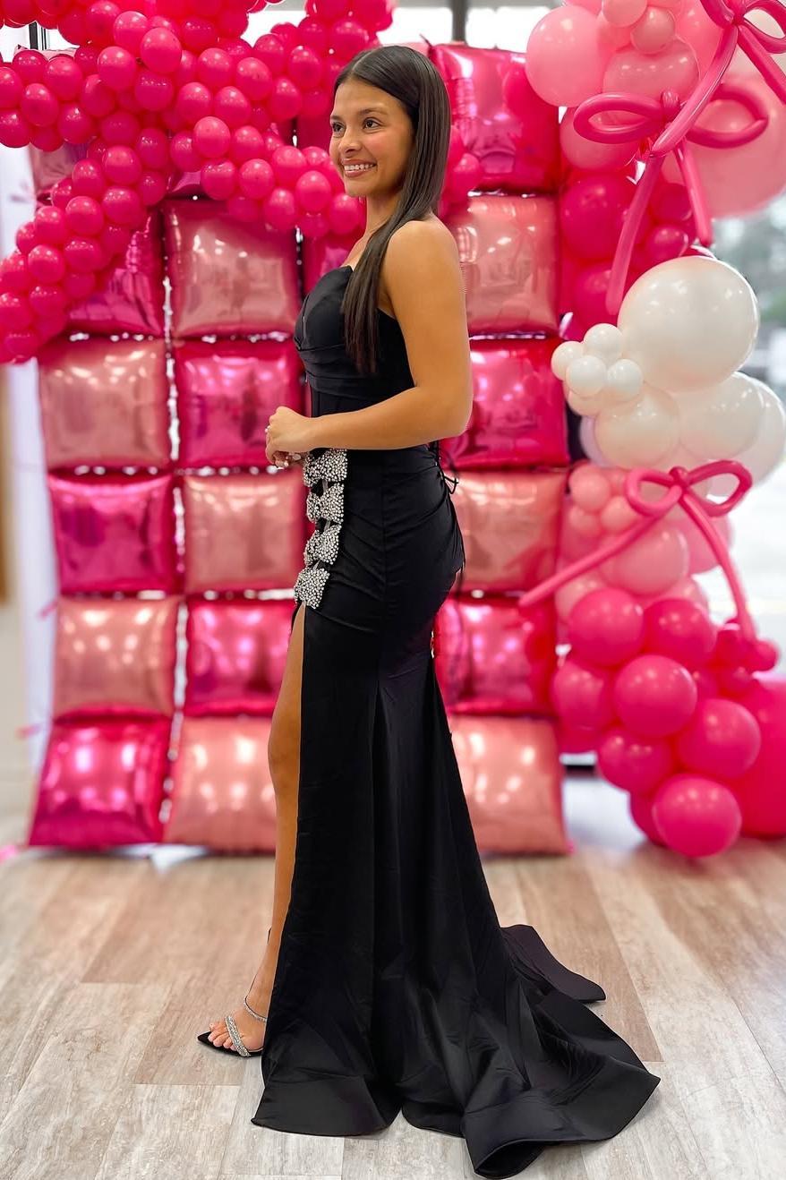Strapless Sleeveless Long Mermaid Formal Dress With Split Beading