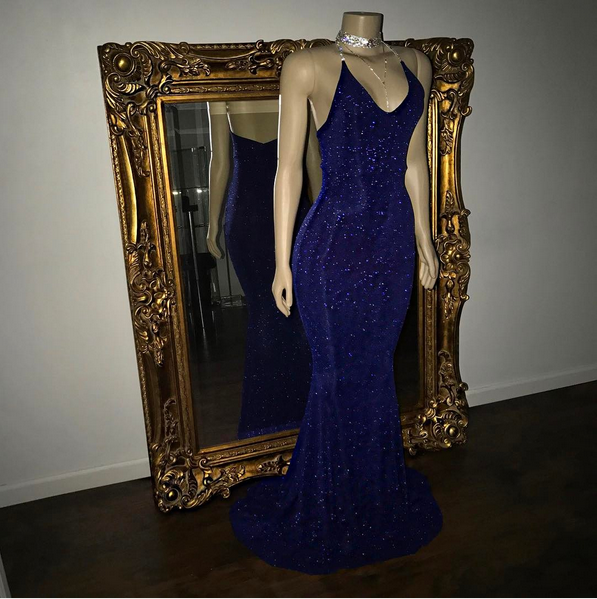 V-Neck Mermaid Elegant Halter Evening Dress With Sequins
