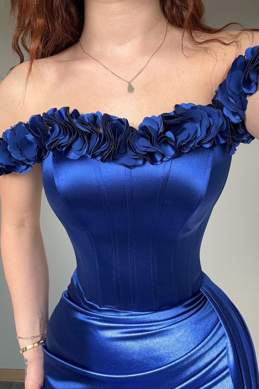 Off the Shoulder Sleeveless Mermaid Long Formal Dress With Ruffles