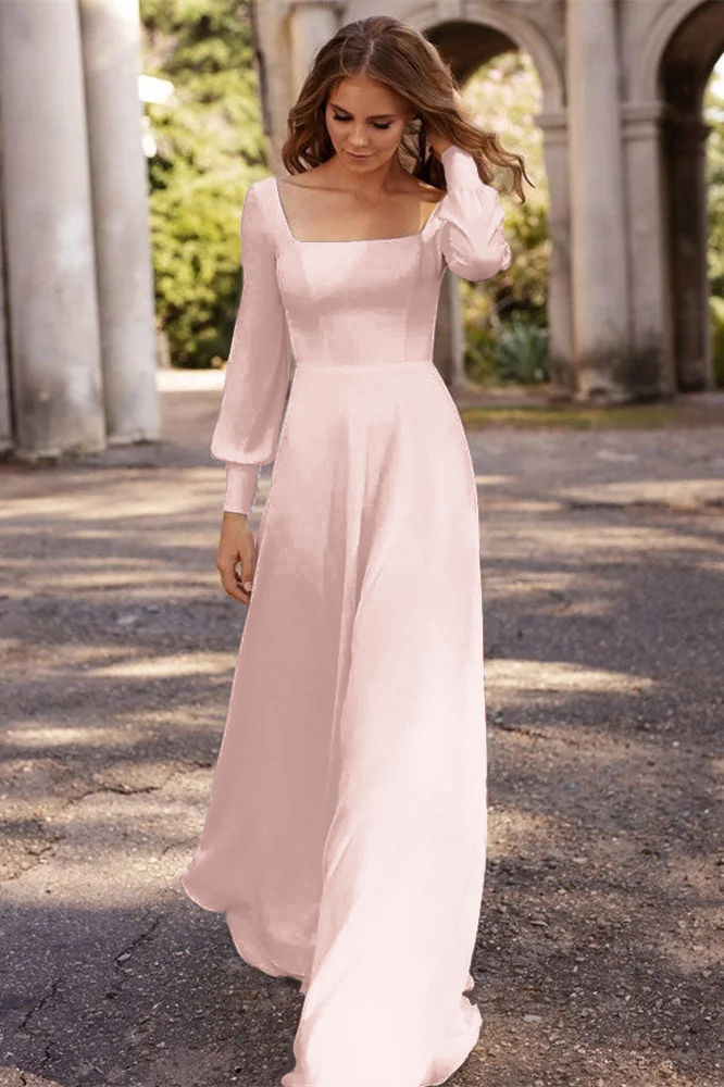 Square A-Line Long Sleeves Wedding Dress