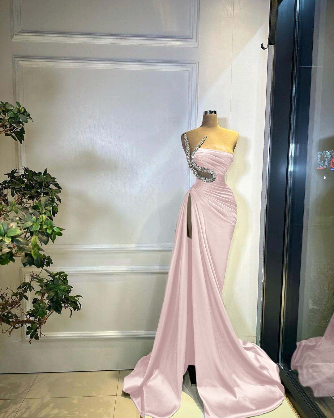 Strapless Sleeveless Long Mermaid Split Formal Dress With Beading