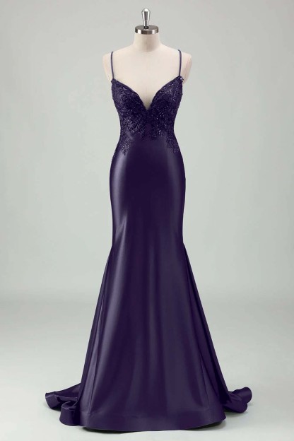 Spaghetti Strap Sleeveless Long Mermaid Formal Dress With Appliques