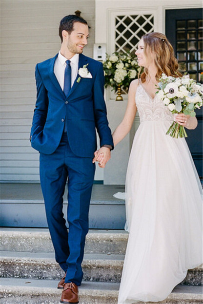Royal Blue Two-Piece Notched Lapel Wedding Suit