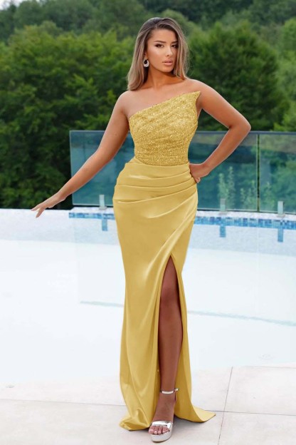 Sleeveless Strapless Long Mermaid Formal Dress With Sequins Split