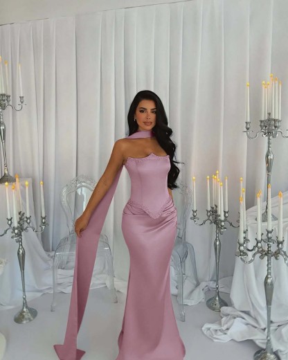 Strapless Sleeveless Long Mermaid Formal Dress With Beading Pleated