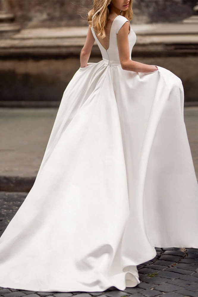 Cap Sleeves Wedding Dress with Pockets