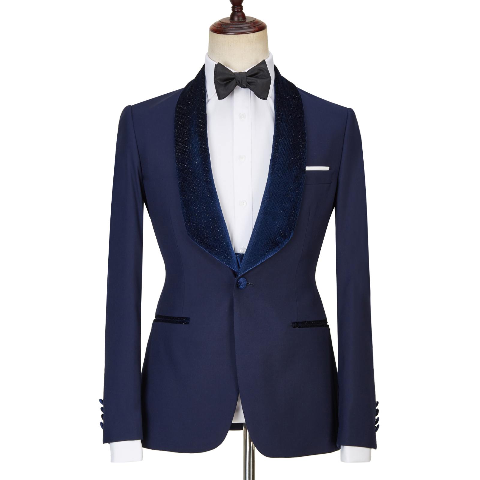 Latest Design Navy Blue Best Fitted Dylan Three-Piece Sparkle Men's Suits