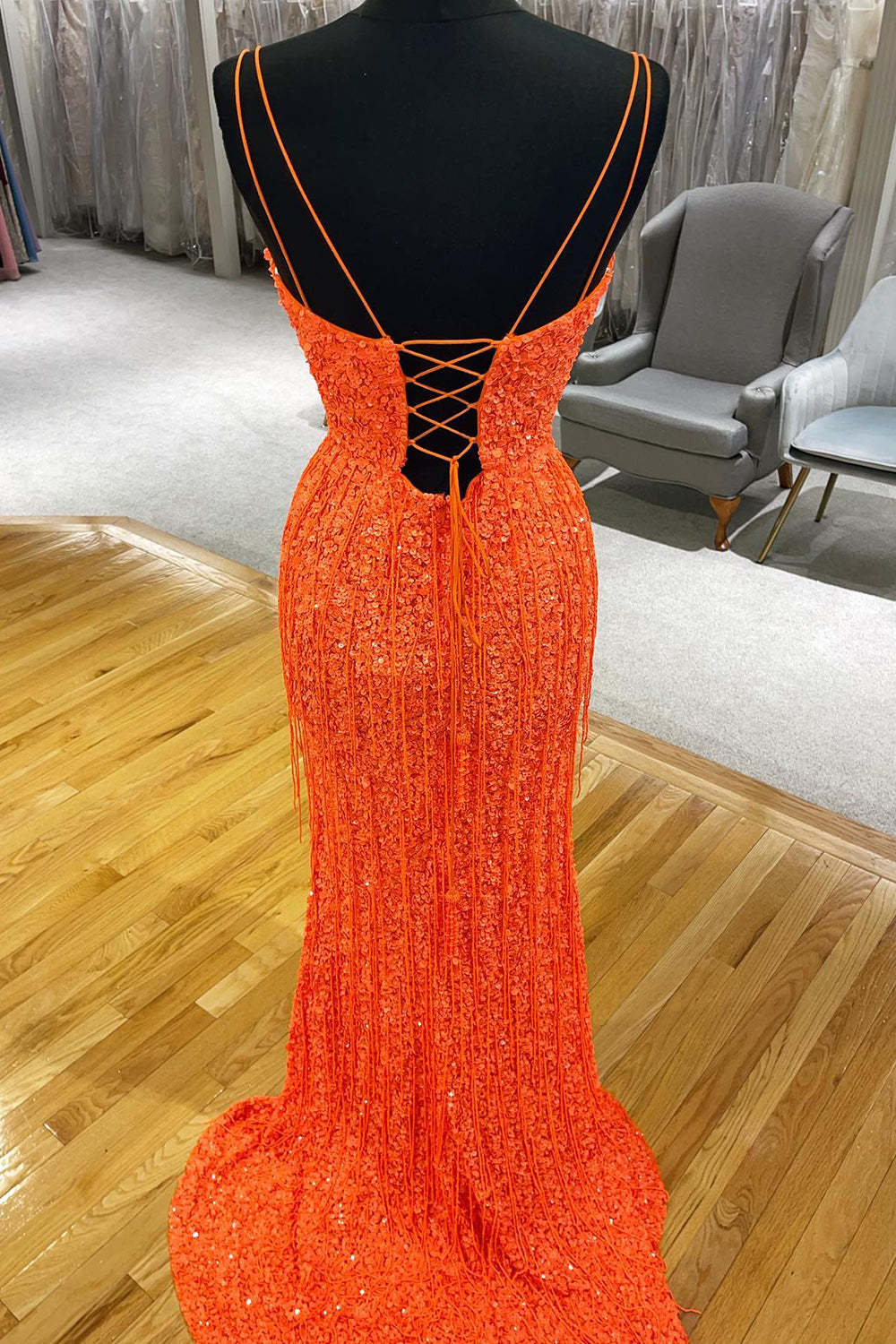 Long Peacock Blue Prom Dress with Front Split and Spaghetti Strap Sheath