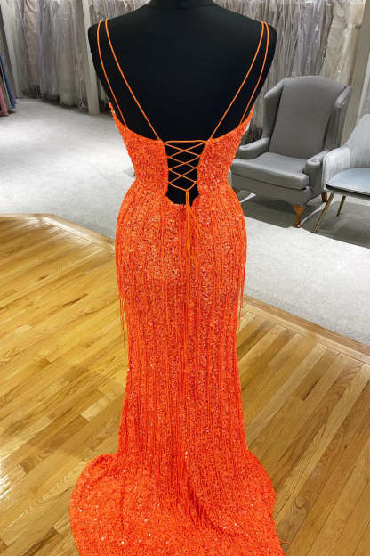 Long Peacock Blue Prom Dress with Front Split and Spaghetti Strap Sheath